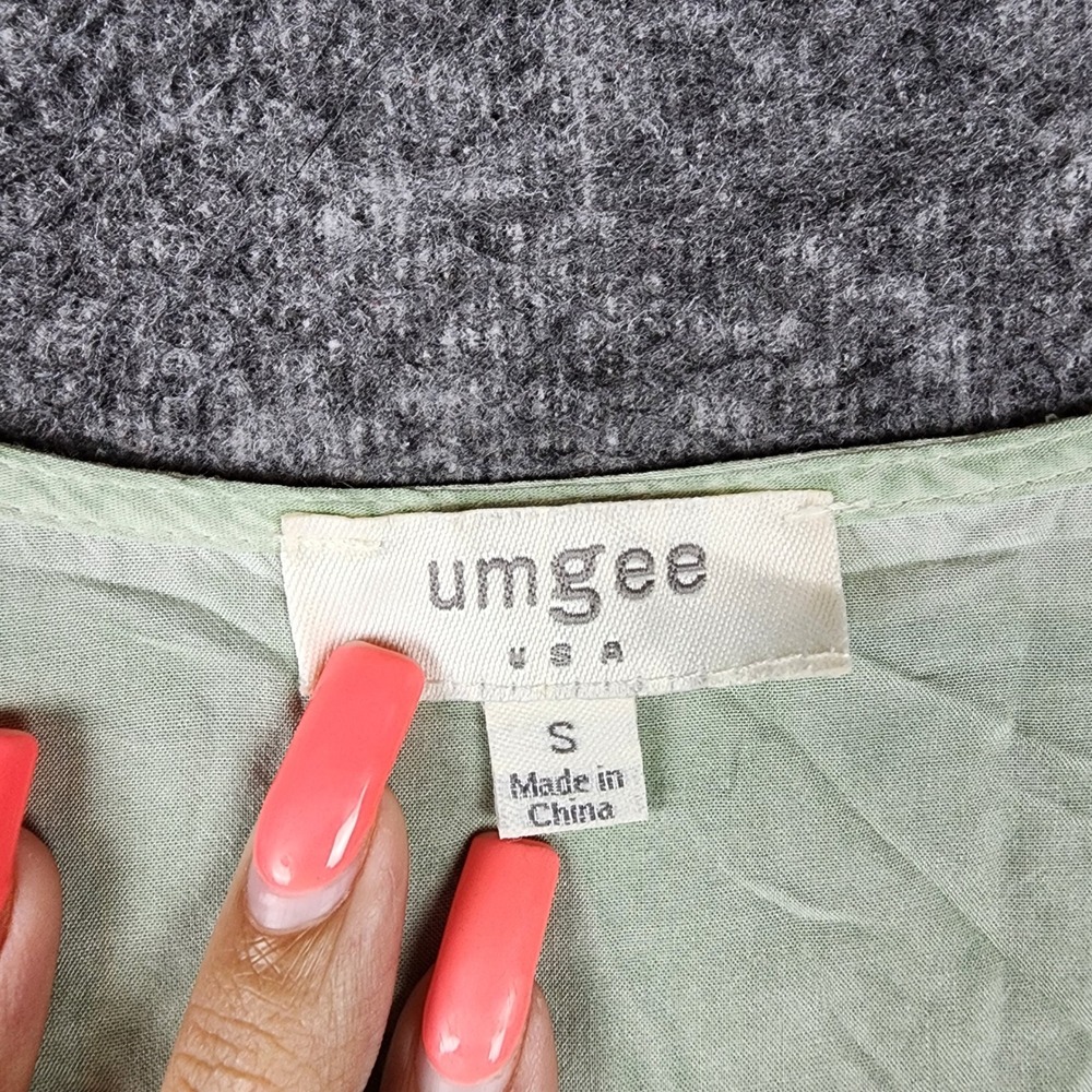 Umgee Tunic Top Womens S Sage Green Boho Ruffle Bell Sleeve Tiered EUC - Picture 6 of 7